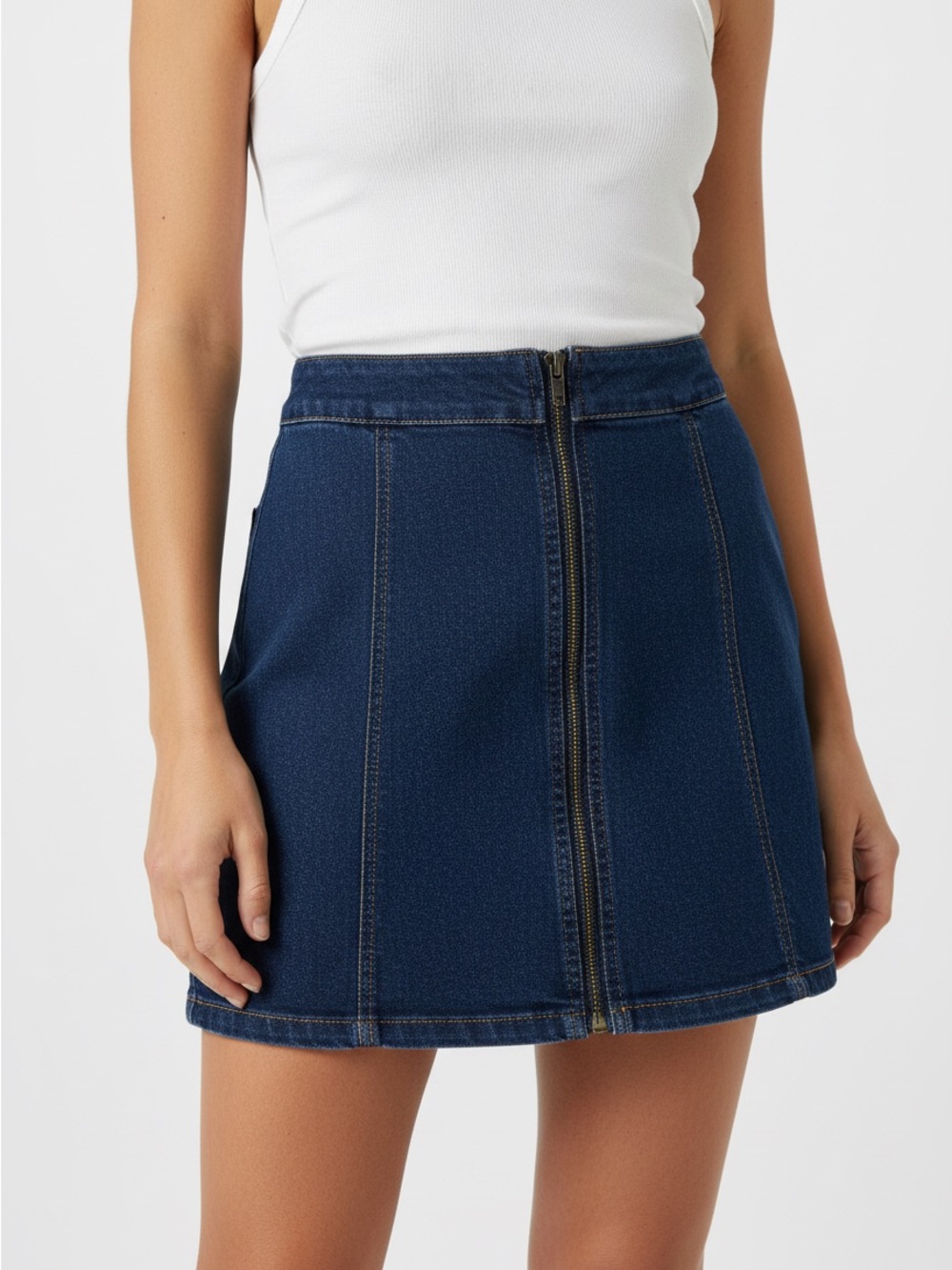 Forever 21 Dark Blue Denim Zip-Front Mini Skirt